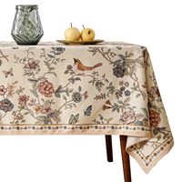Nappe carrée en lin beige clair à motifs floraux et oiseaux en relief, durable et écologique, idéale pour les dîners de Thanksgiving