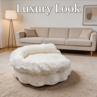 Sofa Bed Bulu Imitasi Bulat Putih Ekstra Besar, Alas Tidur Hewan Peliharaan Bulat Mewah Berdensitas Tinggi, Modern, Alami, dan Bernapas