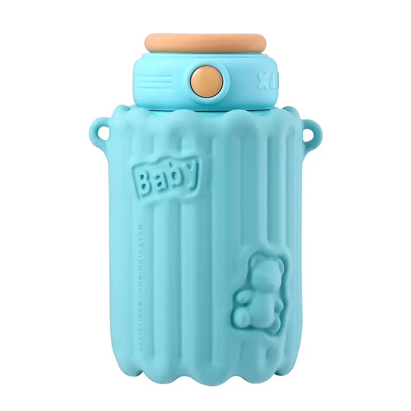 450ml Children's 316 Stainless Steel Thermos Water Bottle with Straw Lock Lid with Cute Cover
