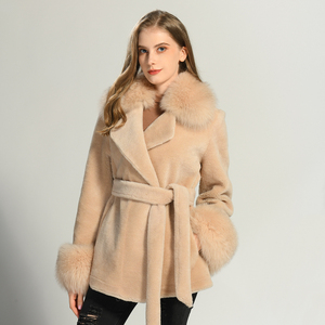 Cintura di lusso all'ingrosso di moda pelliccia di pecora soffice polsini con collo in pelliccia di vera volpe stile invernale da <span class=keywords><strong>donna</strong></span> in pelliccia in <span class=keywords><strong>Shearling</strong></span> - Product Image 1