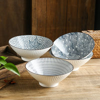 Bol à nouilles en céramique de qualité supérieure de 8 "tampon de fil en relief en relief imprimé motifs japonais bol à soupe en porcelaine bol Ramen