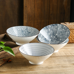 Premium 8 "Cerâmica Noodle Bowl Em Relevo Alívio Thread Pad Impresso Padrões Japoneses Porcelana Soup Bowl Ramen Bowl - Product Image 2