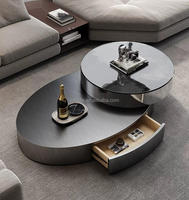 Neuester Cooler Runder Drehbarer Couchtisch für das Wohnzimmer Tragbarer Schwenkbarer Glas-Beistelltisch mit Schublade