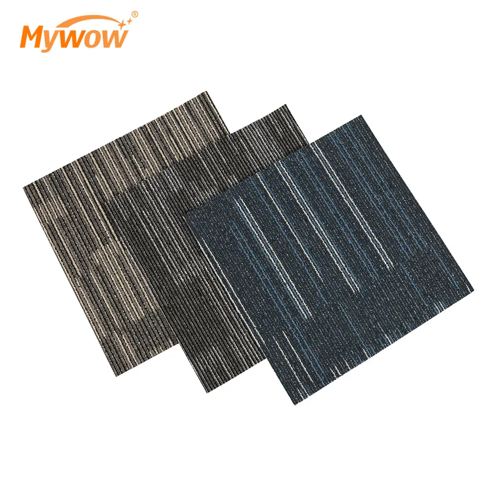 Luxus PVC Backing Plank Feuerfeste Akustik Moderne feuerfeste Bitumen PU Backing Polypropylen 50x50cm Nylon Teppich fliese