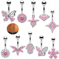 Gaby Edelstahl Bauchnabelpiercing Rosa Zirkon Schmetterling Herzförmiger Zirkon Damen Bauchpiercing Schmuck