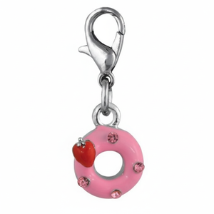 Ciondolo a forma di ciambella rosa con cuore rosso e strass per la creazione di gioielli - Product Image 2