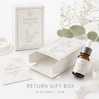Emballage Cadeau de Retour de Mariage en Papier Gravé Blanc, Design Minimaliste avec Ruban Sauge et Fleurs pour Kit de Faveur Huileuse pour Invités