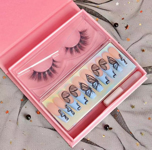 <span class=keywords><strong>Kit</strong></span> cosmétique 3D : pince à cils en vison vegan, faux cils synthétiques en vison, faux ongles à presser, stylo colle pour eye-liner - Product Image 2