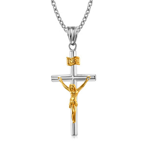 Collar con Cruz Chapado en Oro y Plata de ZB Fashion, Collar de Cadena de Acero Inoxidable, Collar con Crucifijo para Hombre - Product Image 6