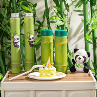 Botellas de Plástico PET Desechables y Ecológicas para Jugo/Refresco con Tapa, Diseño de Panda y Bambú, Etiquetas Personalizadas, Venta al Por Mayor