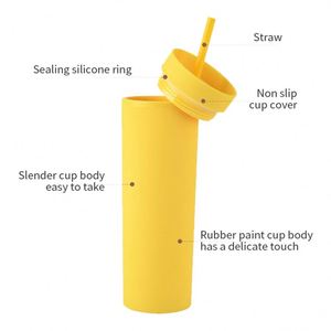 Promotion 2024 : Bouteille d'eau portable en plastique de 16 oz, anti-fuite, en acrylique, avec paille, pour le sport (vente en gros) - Product Image 5