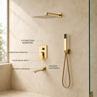Ensemble de douche encastré moderne en laiton massif, mitigeur de douche pluie 3 fonctions avec douchette à main pour villa et hôtel