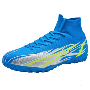 Chaussures de football professionnelles bleues à tige haute pour hommes, crampons FG, vente en gros, chaussures de sport personnalisées pour l'entraînement et les matchs internationaux - Product Image 5
