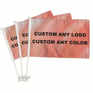 Drapeau de voiture en polyester 12x18 pouces avec logo personnalisé par sublimation, mini-drapeaux de pays avec support de mât – Vente en gros - Product Image 1