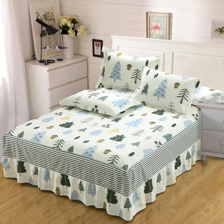 Shining Bed Skirt, In Stock 100% Cotton Rabbit, Floral Fitted Sheet Cover Bedroom Bed Cover Skirt Cotton Fiber Skirt Bed Sheet