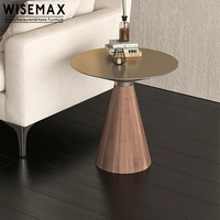 WISEMAX – meuble de salon minimaliste en forme de cône, table d'appoint en acier inoxydable, table basse ronde en métal avec base en bois