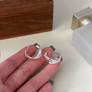 S925 Sterling <b>Silver</b> Geometric Hoop Earrings For Women Everyday Wear 925 <b>Silver</b> Ear <b>Studs</b> Minimalist Design Fashion Jewelry - Product Image 2