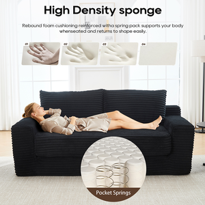 Compression <b>Sofa</b> Set for Living Room-Square Design No Assembly Convertible 2-in-1 <b>Bed</b> Corduroy Fabric <b>Modern</b> Adjustable - Product Image 5