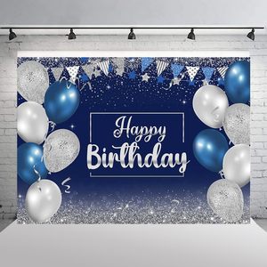 Wollmix bleu argent joyeux anniversaire bannière 7x5ft fête fournitures photographie fond signe pour hommes femmes Photo Shoot Booth - Product Image 4
