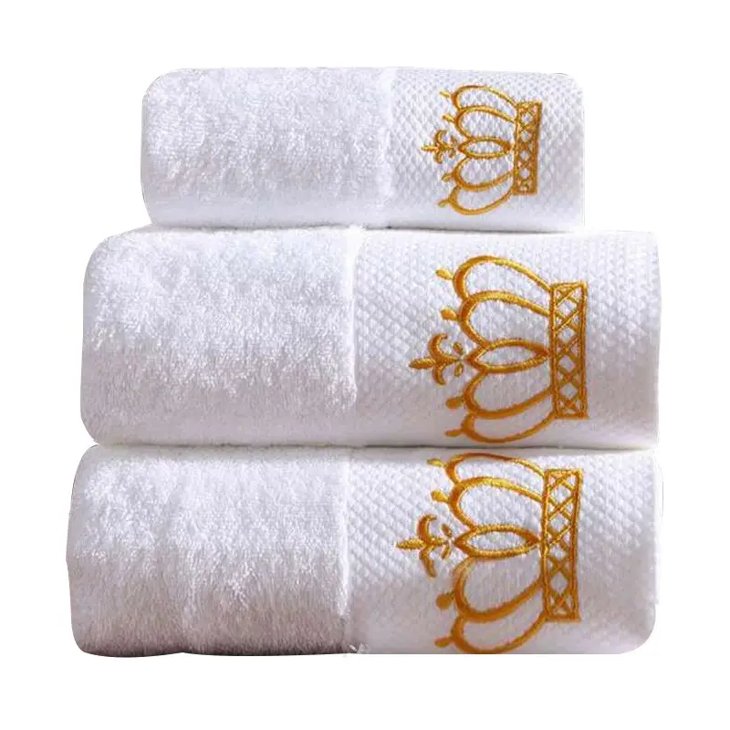 Embroidery Custom Logo Luxury 16S 100% Cotton White Hotel Hand Towel Bath Towel Set Wholesale