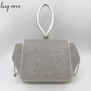 Designer Rhinestone Elegant Clutch Bag Purses Big Wedding Evening Crystal Bucket Bag Silver For Woman FE088