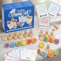 Jouet éducatif personnalisé pour les jeunes enfants, ensemble de tampons en bois pour la reconnaissance des fruits, des légumes et des aliments, reconnaissance des objets