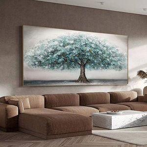 Peinture sur toile artisanale, peinture à l'huile acrylique texturée, peinture d'arbre à fleurs bleues sur toile pour la maison et la galerie - Product Image 3
