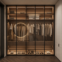 Armoire moderne élégante en titane noir et aluminium avec porte en verre et rétroéclairage LED circulaire pour les intérieurs de villas de luxe et les chambres parentales