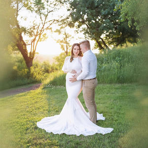 Vetement Femme mujeres embarazadas <span class=keywords><strong>vestido</strong></span> <span class=keywords><strong>de</strong></span> maternidad accesorios <span class=keywords><strong>de</strong></span> fotografía volantes fuera del hombro maternidad <span class=keywords><strong>vestido</strong></span> sólido para sesión <span class=keywords><strong>de</strong></span> fotos - Product Image 2