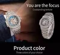 Montre mécanique automatique pour homme LONGLUX, montres de luxe, étanches, squelette, affaires, vente en gros bon marché, acier inoxydable, montre cadeau