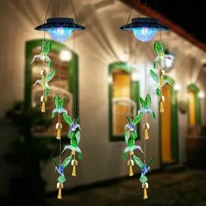 2024 Garten Ornamente Neue Weihnachts baum Lichter Solar Kolibri Garten lampe Windspiele im Freien