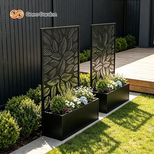 Gnee Garden Metal Planter Box with Leaf Pattern Eco-Friendly Powder Coated Rust Resistant Outdoor Modern Plant <b>Stand</b> - Product Image 2