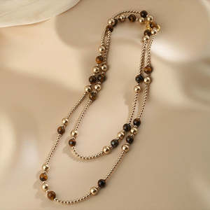 Collar de Perlas para Mujer WENCHI, Otoño Invierno, Cadena Larga con Cuentas de Ojo de Tigre Merad, Estilo Clásico, Religioso y Lindo, 450g - Product Image 4