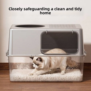 <span class=keywords><strong>Bac</strong></span> à litière pour chat en acier inoxydable moderne, design rectangulaire à ouverture supérieure, grand format, écologique, anti-éclaboussures, détachable - Product Image 2
