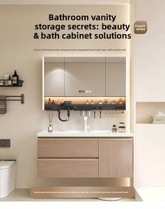 Mueble de Baño de Madera Contrachapada Sólida con Cajones y Estantes Abiertos, Encimera de Piedra, Gabinete de Almacenamiento con Lavabo - Product Image 4