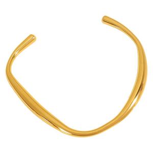 Fashion Cuff Bracelet <b>Titanium</b> Steel 18k Gold Plated Smooth Irregular C Shape Opening For Women - Product Image 5
