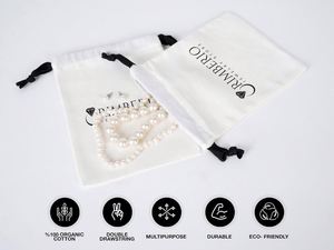 Wholesale Small Personalized Printed Cotton Canvas Jewelry Beauty Products <b>Pouch</b> with Ribbon for Elegant Gift Packaging - Product Image 3