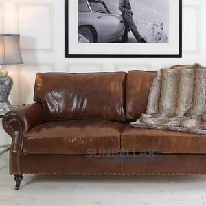 अमेरिकी लक्जरी विंटेज चमड़ा सोफा सेट पूर्ण शीर्ष अनाज चमड़े प्राचीन क्लासिक तन चमड़े के सोफे कमरे में रहने वाले सोफे settee - Product Image 2