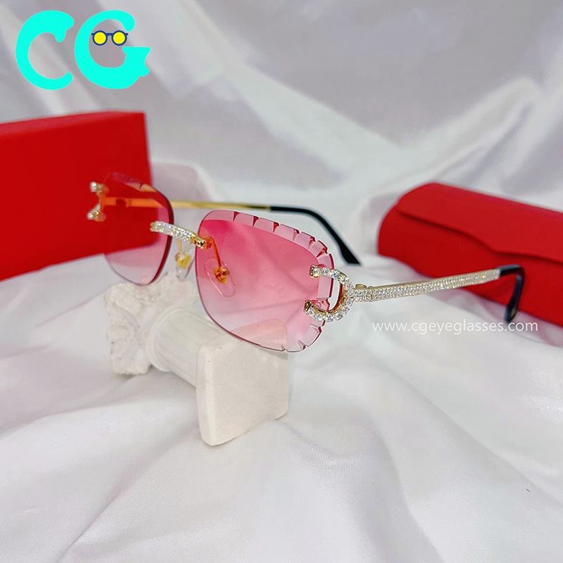 2025 New Cut Lens Sunglasses square Rimless Sunglasses High Quality Unisex Diamonds Shiny Sun Glasses Rhinestones Sunglasses