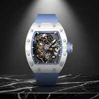 Montre mécanique de luxe pour homme avec cristaux K9, étanche 3 ATM, boîtier tonneau, bracelet en caoutchouc, analogique
