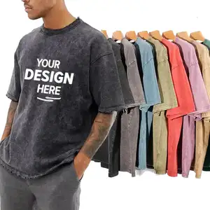 Maglietta vintage di alta qualità con LOGO personalizzato t-shirt in cotone con lavaggio acido oversize retrò minerale wash t-shirt dei pesi massimi