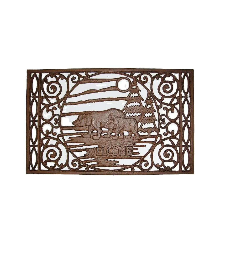 Tapis de porte en fonte rectangulaire antidérapant en fer forgé victorien brun rustique pour entrée de porte d'entrée