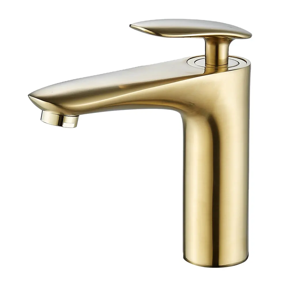 Beelee Modern Brushed Gold Bathroom Basin Faucet Water Tap Copper Single Hole Sink Tap For Lavatory Faucet