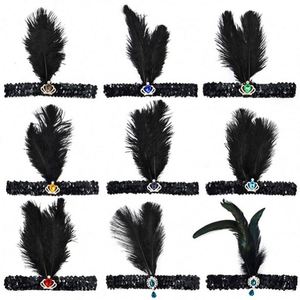Serre-tête à plumes et sequins style Charleston des années 20, orné de bijoux, noir, pour enterrement de vie de jeune fille, vente en gros - Product Image 3