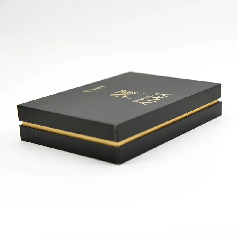 Hign End Luxury Custom Logo Flat Corrugated Paper Packaging Golden 2 Piece Lid and Base Removable Lid Rigid Gift Box