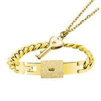 Valentineday Ketting Roestvrij Staal Sleutelhanger Ketting En Vierkant Slot Armband Sieraden Set Voor Koppels Valentijn