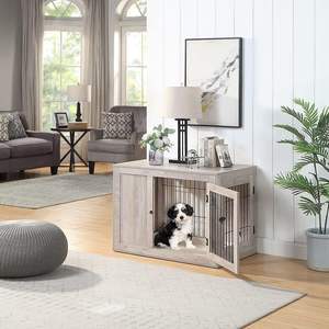 Mobilya köpek sandık kapalı estetik köpek kulübesi kapı ile Modern ahşap tel Pet House köpek kafesi uç yan masa komidin - Product Image 2