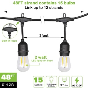 Weatherproof Ngoài Trời Led Patio Chuỗi Lights 48ft 15 Treo Ổ Cắm 2 Wát Led S14 <span class=keywords><strong>Dimmable</strong></span> Vintage Edison Ánh Sáng Bulb Đối Với Sân Sau - Product Image 5