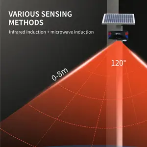 Açık IPX5 Siren güneş enerjili çakarlı lamba sesli Alarm sürücü uzakta hayvanlar çiftlikler için PIR hareket güvenlik sensörü Siren