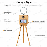 Coque de photomaton portable en bois avec écran tactile 15,6 pouces, compatible avec les appareils photo reflex numériques et les imprimantes à sublimation pour les mariages et les fêtes